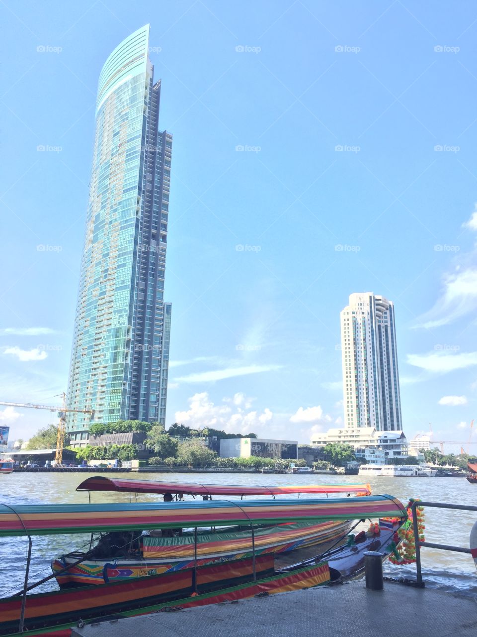 Long tailboat are service at pier  on the Chaopraya river.