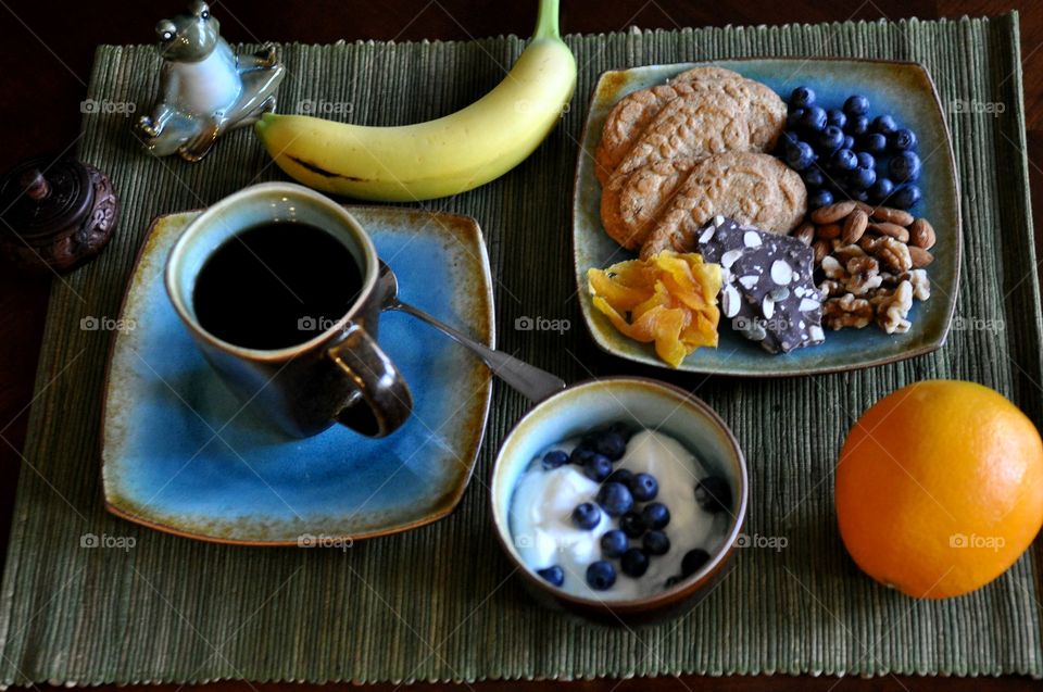 View of fruits and cookies for breakfast