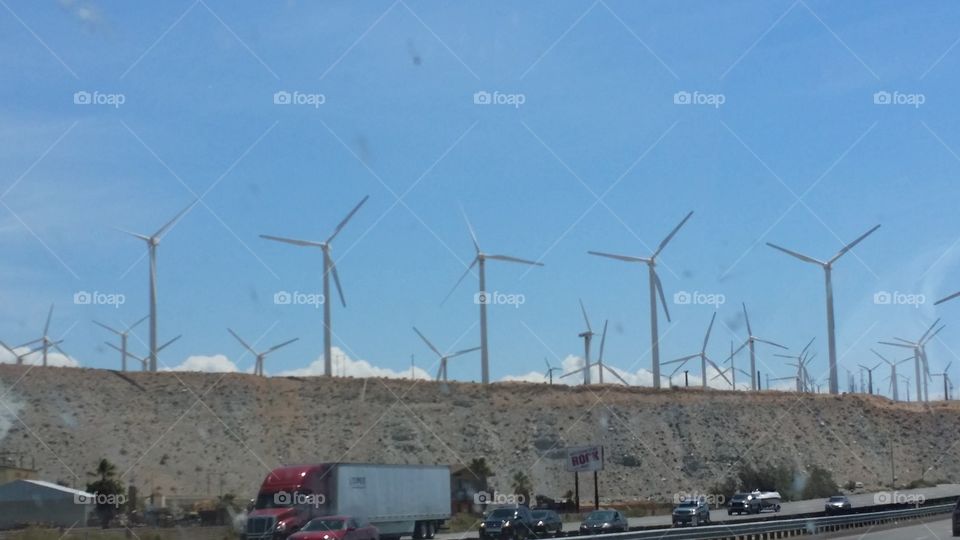 Huge Big California windmills. windmills on hill side in California