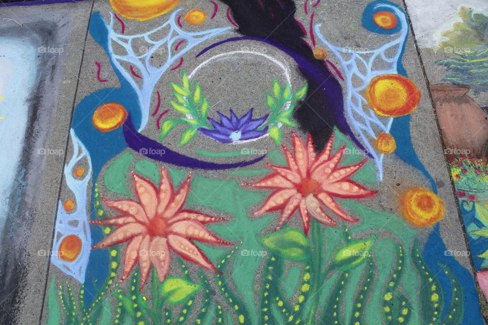 chalk art flower garden