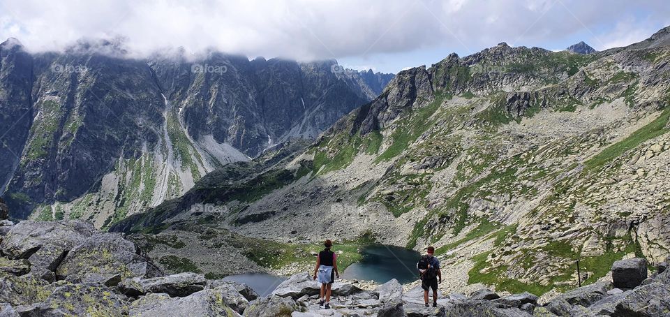 A couple hiking in Tatra mountains