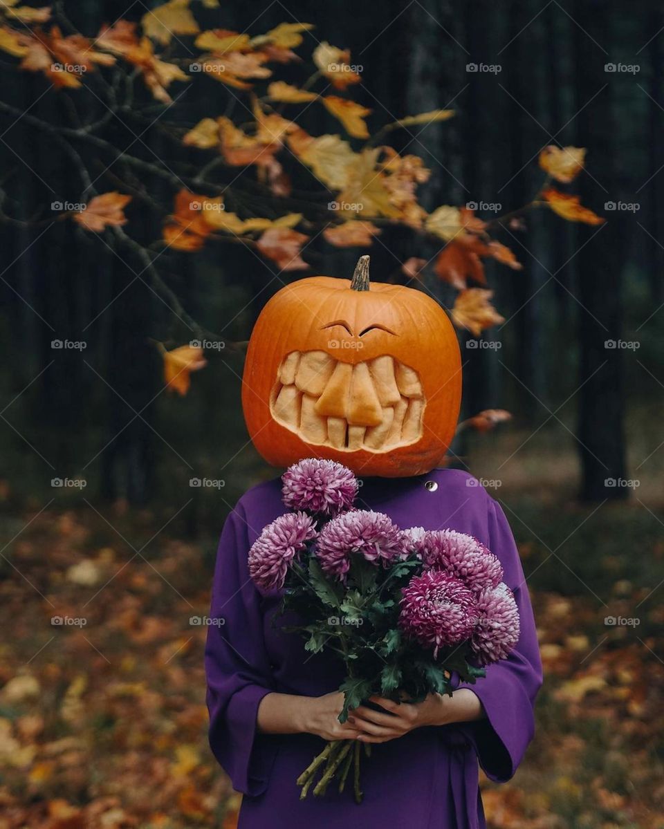 big pumpkins, nice woman, enjoying time