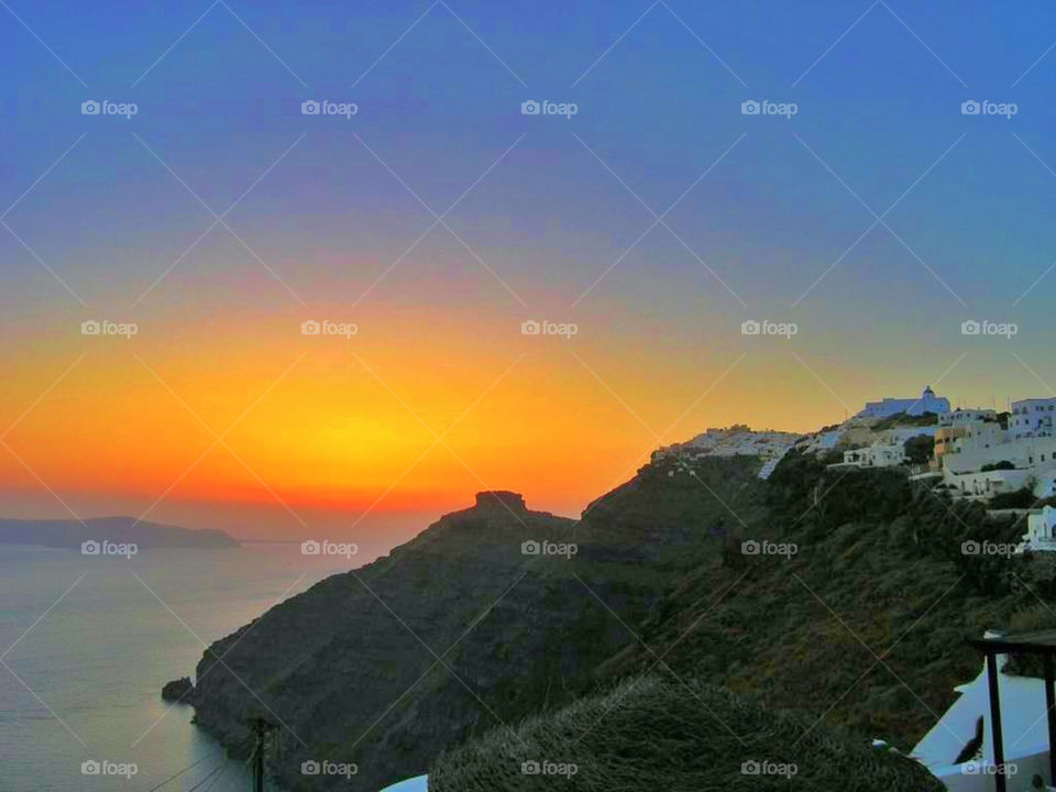 Sunset over Santorini.