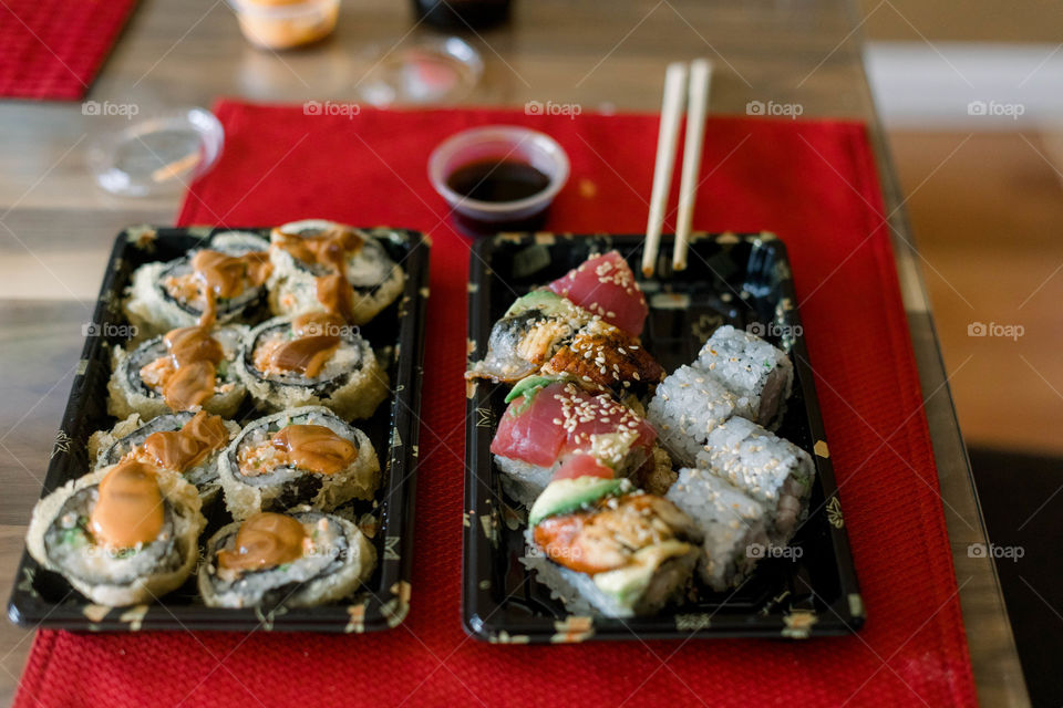 Sushi on table ready to eat 