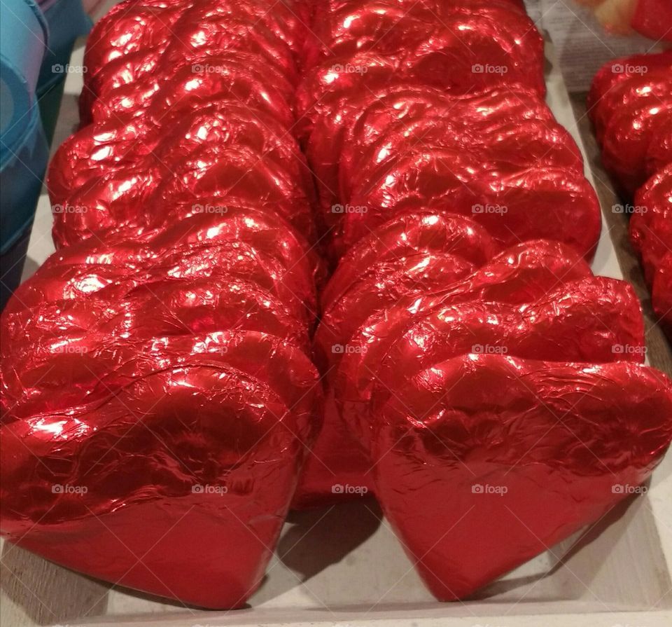 Bright Red Foiled Hearts Chocolate