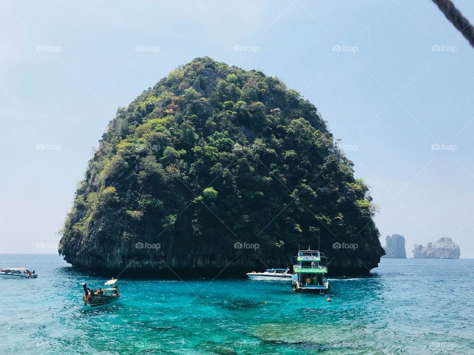 Mountain in Thailand  with boats and ships