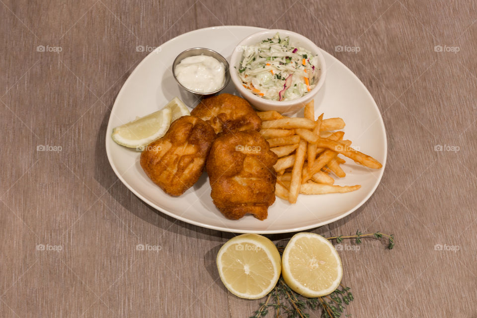 Fish and Chips With Side of Coleslaw