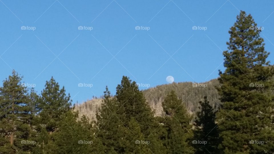 moon rising over the mountains . Was waiting on a friend and watched the moon rise over the  Tahoe mountains 