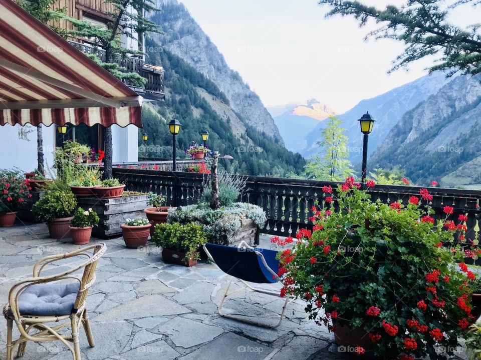 Outdoor patio at Hotel Astoria, Courmayeur, Italy