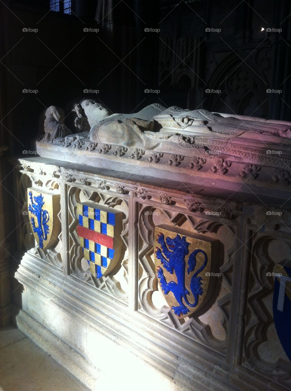 Tomb Chest. A tomb chest from Lincoln Cathedral with heraldic shields on the side