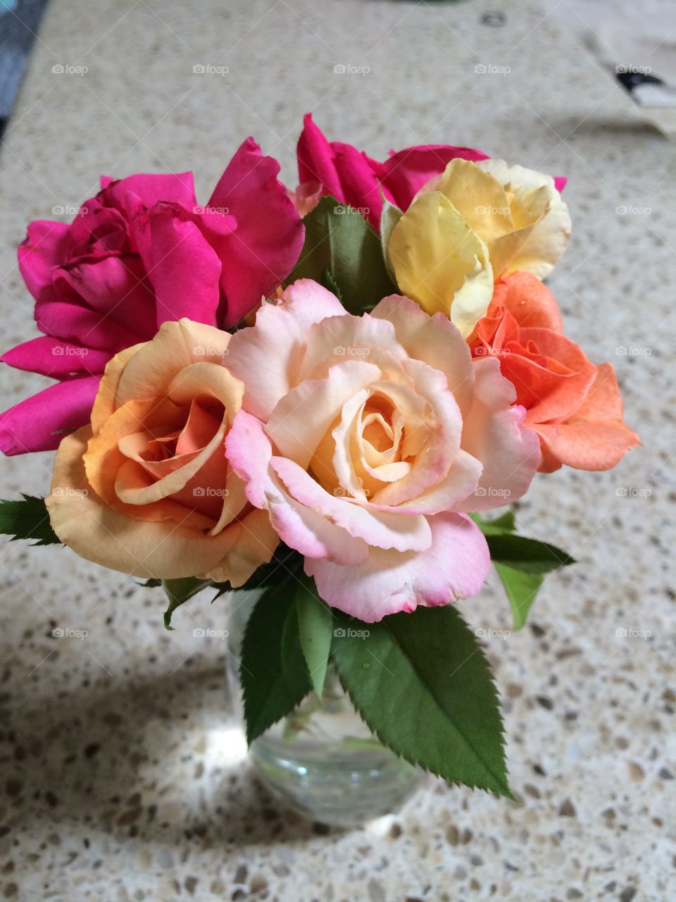 July Bouquet. Just picked roses from the garden.