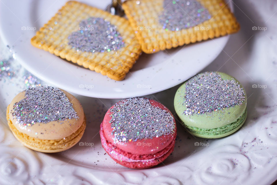 heart cookies macaron glitter