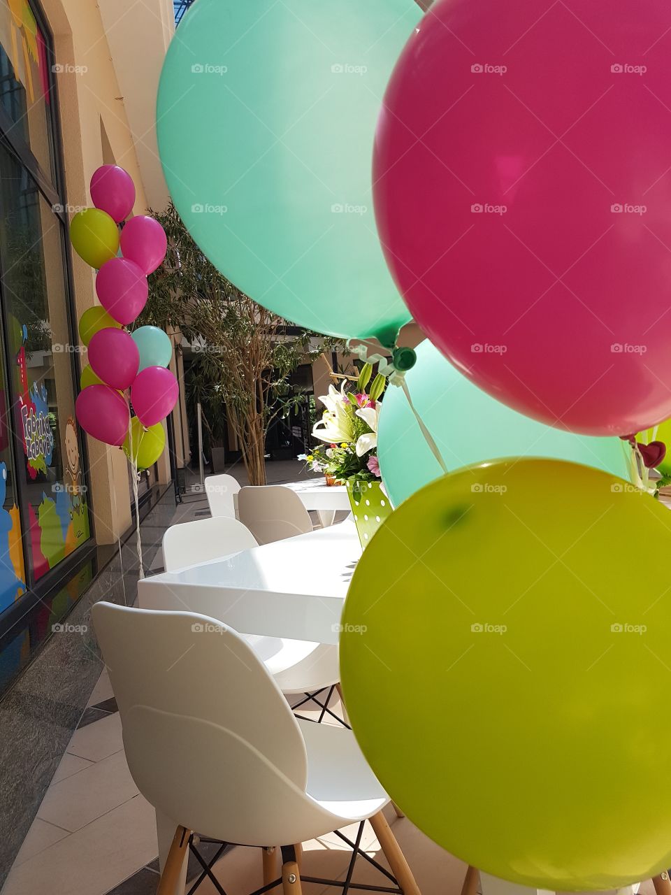 balloons  in front of the playground