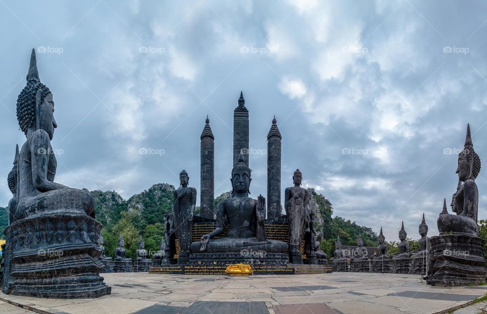 Beautiful scene of Big stone Buddha in Thailand