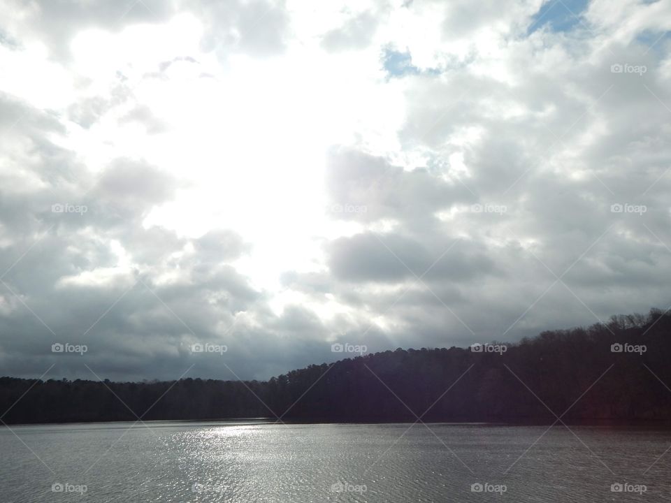 Nature’s Scenery, Sun Shining Thru the Clouds on the Lake