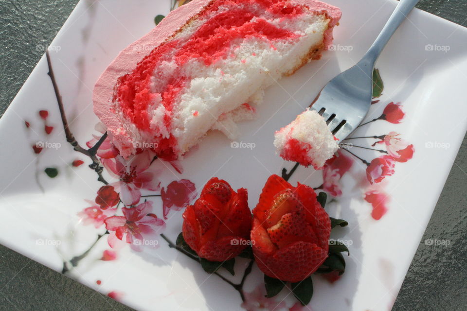 Angel Food Cake with Strawberry Jello and Cool Whip