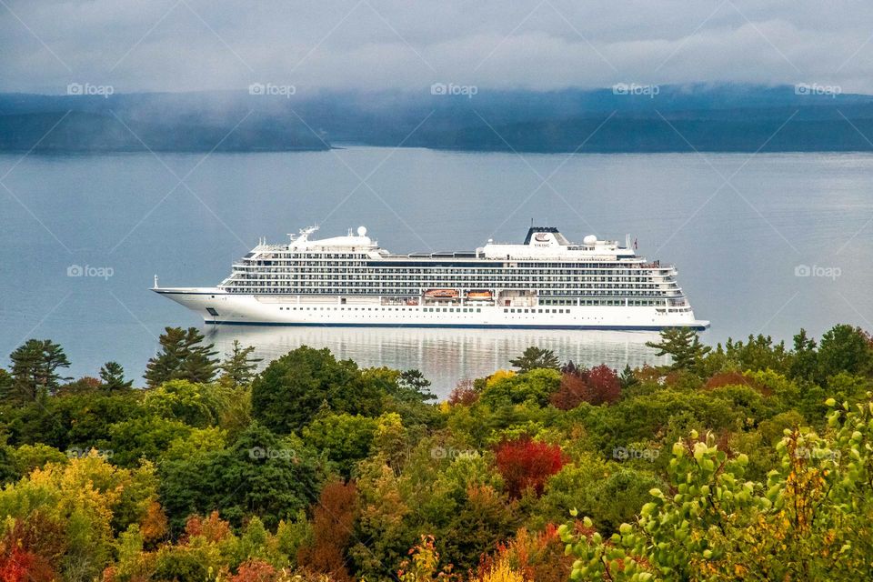 Leaf peepers Ahoy!  A cruise ship sits offshore of Bar Harbor, Maine with tourists to see the fall foliage.