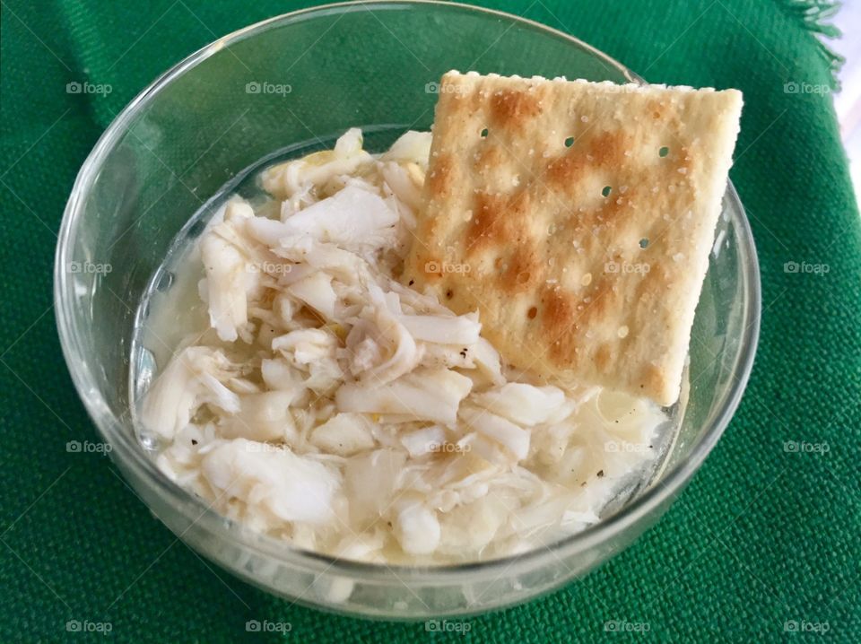 West Indies salad with crab meat in a saltine cracker