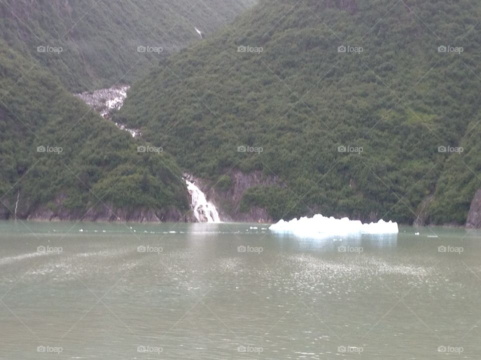Waterfall, river, and iceberg 