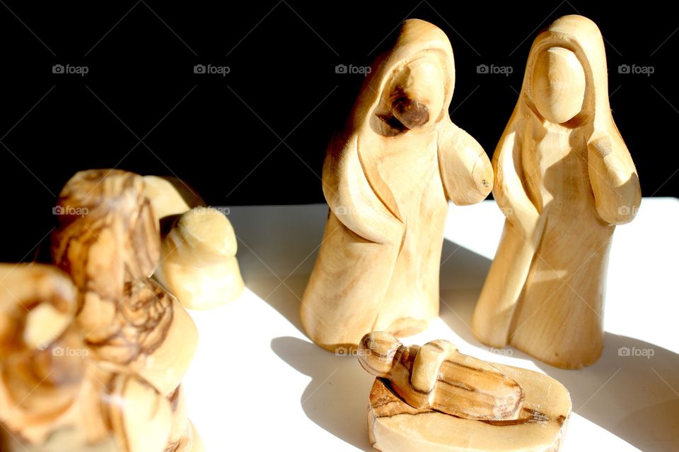 These figurines are made of olive tree wood. I bought them as souvenir during my trip in Israel. I am a very spiritual person and I think it's a beautiful way to show the nativity scene 