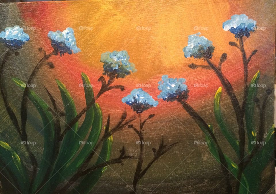 Cornflowers at sunset painting