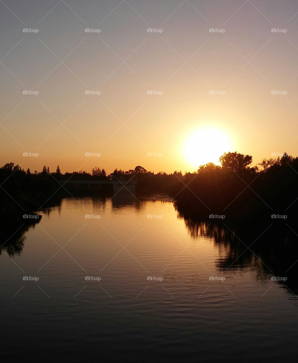 sunset over the American river in Sacramento California