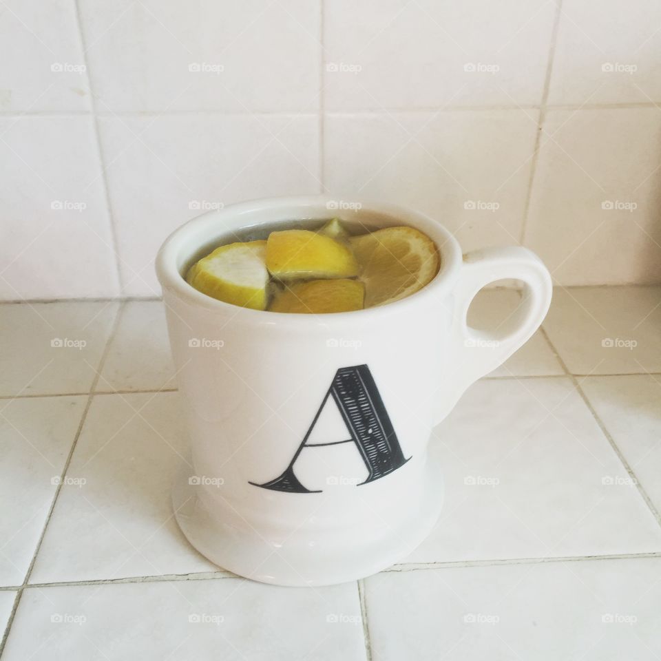 Morning lemon tea in monogram mug 