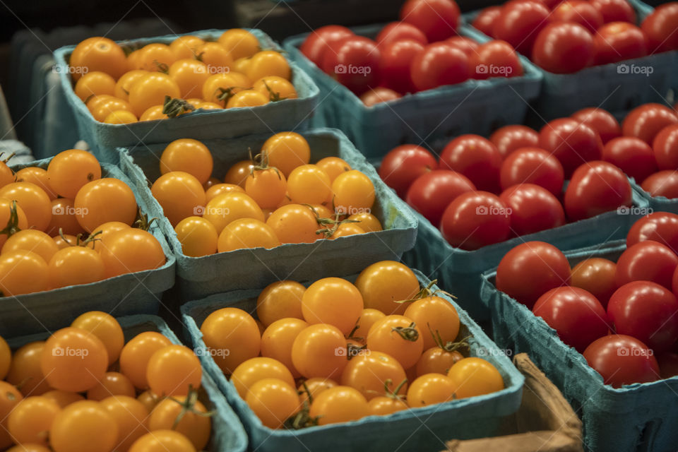 Yellow and Red Tomatoes at the Farmers Market 