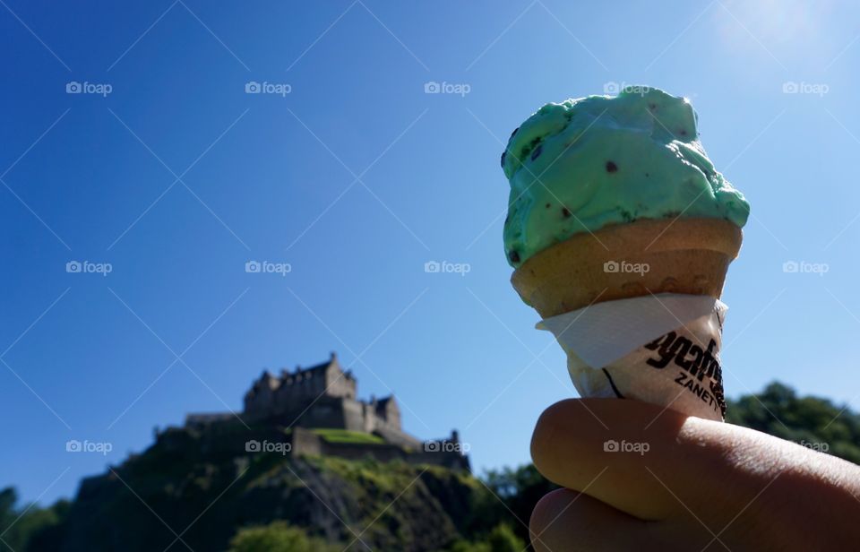 "Mint Day"  in Edinburgh. Sunshine is very rare. Enjoyed an ice cream in the park with a view of Edinburgb Castle for a backdrop. Perfect :)