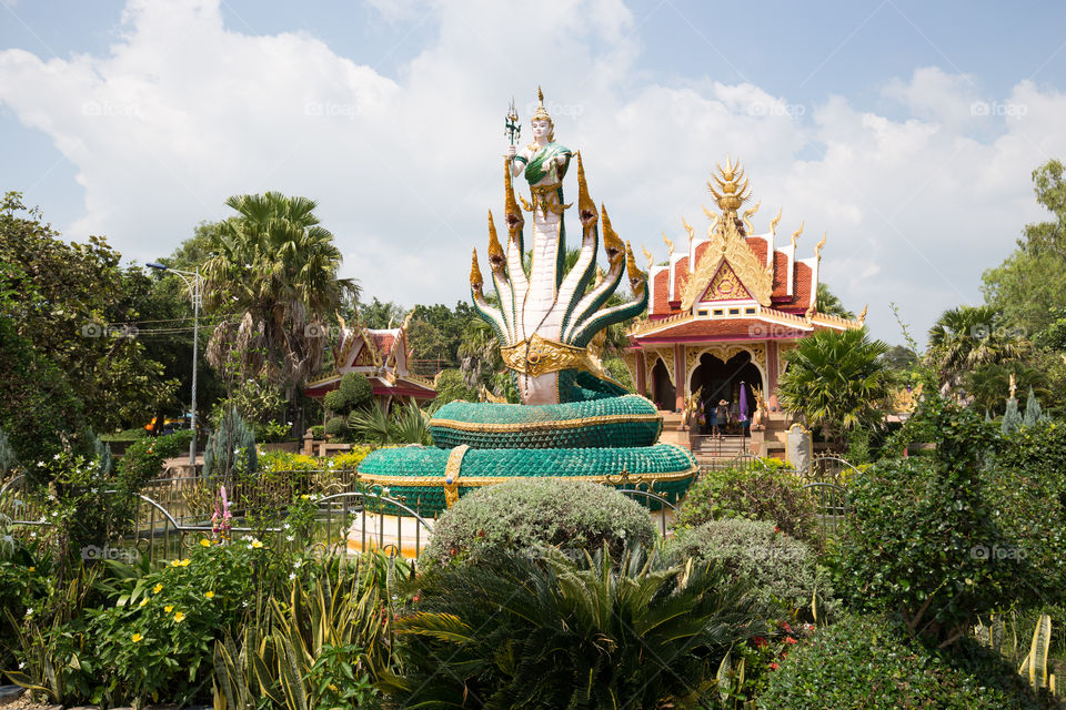 King of naga statue in the temples 