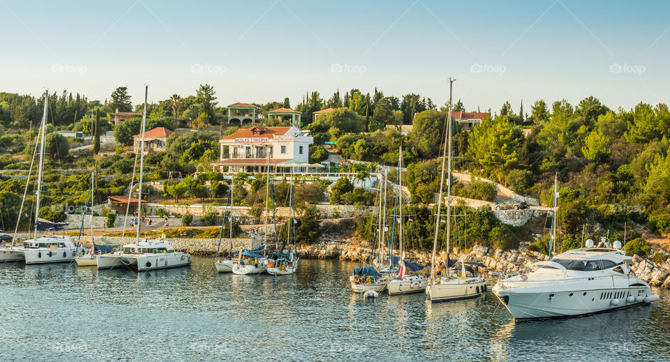 Boats moored at fiskardo bay