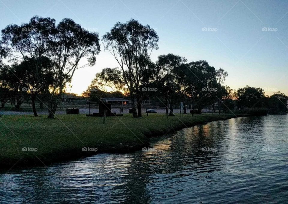 Tranquil Setting sunset by the Murray River