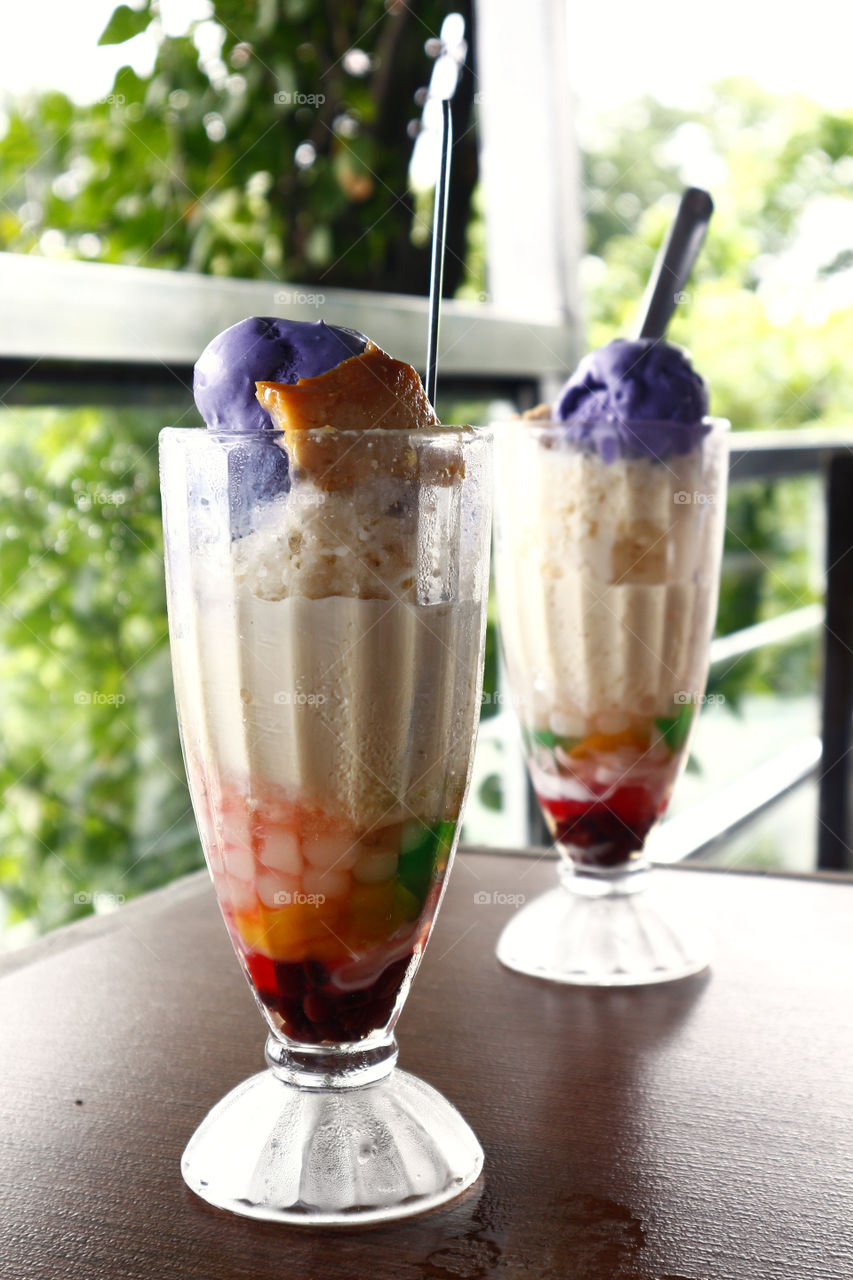 Filipino cold snack food called Halo Halo which translates to a mixture of different ingredients