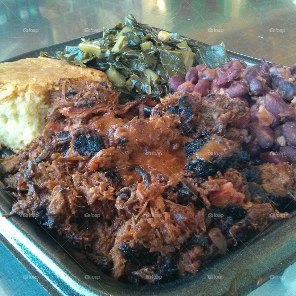 plate of BBQ food. Plate of BBQ food at Blue Ribbon BBQ in Arlington MA