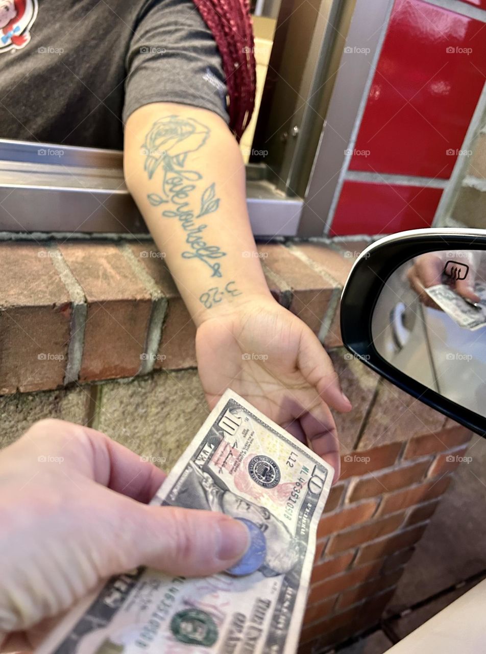 Fast Food worker with Tattoo 