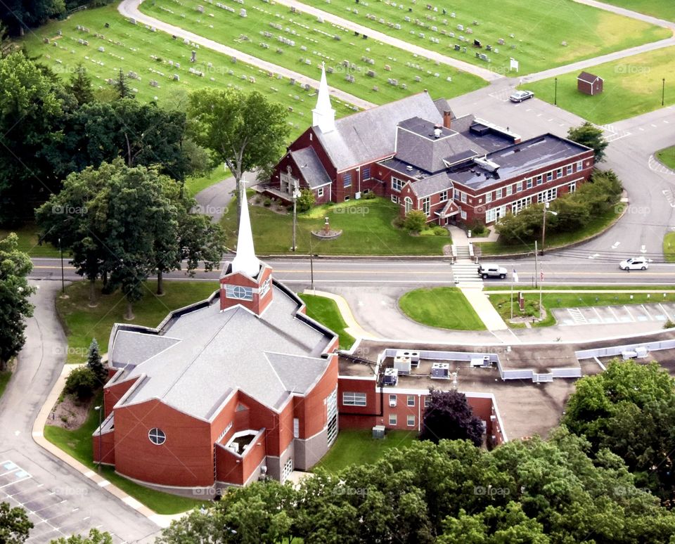 Birds eye view of a beautiful church 