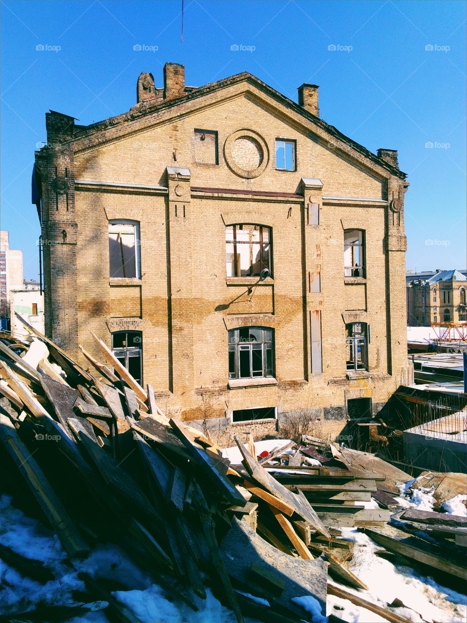 abandoned old building of a tram depot in the city of Kiev