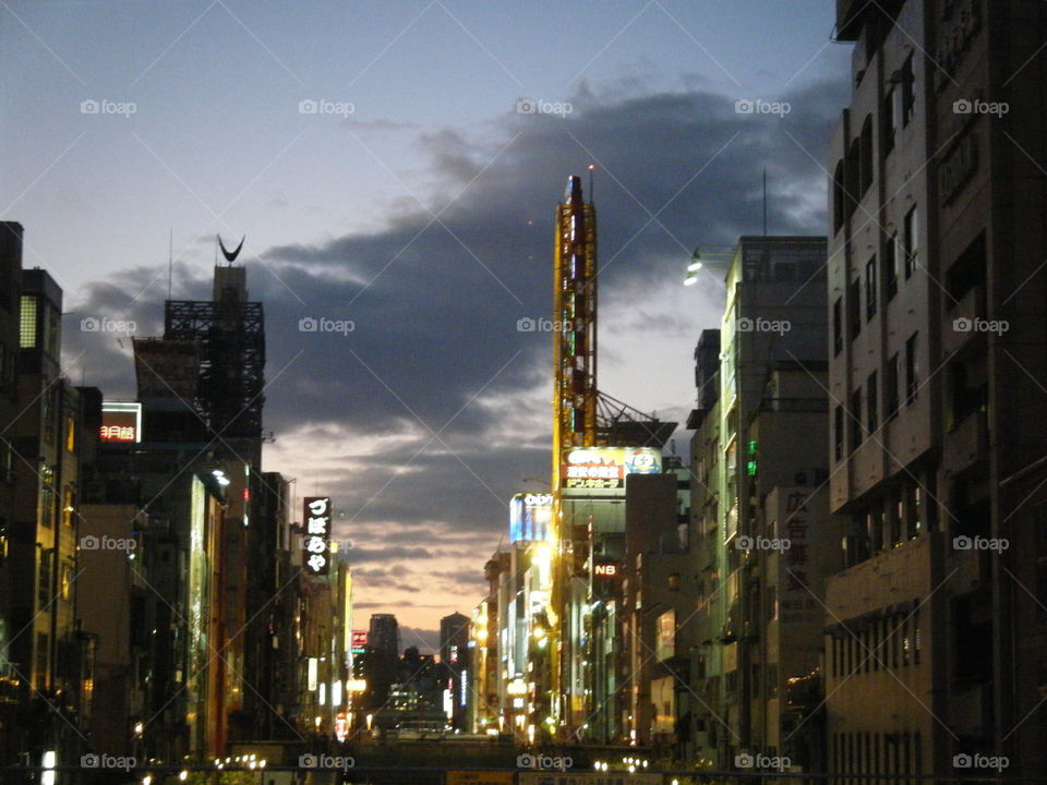 Night city streets, Osaka.