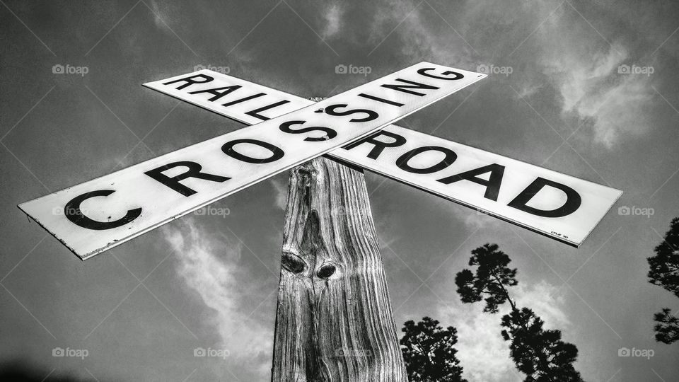 Sign board of railroad crossing