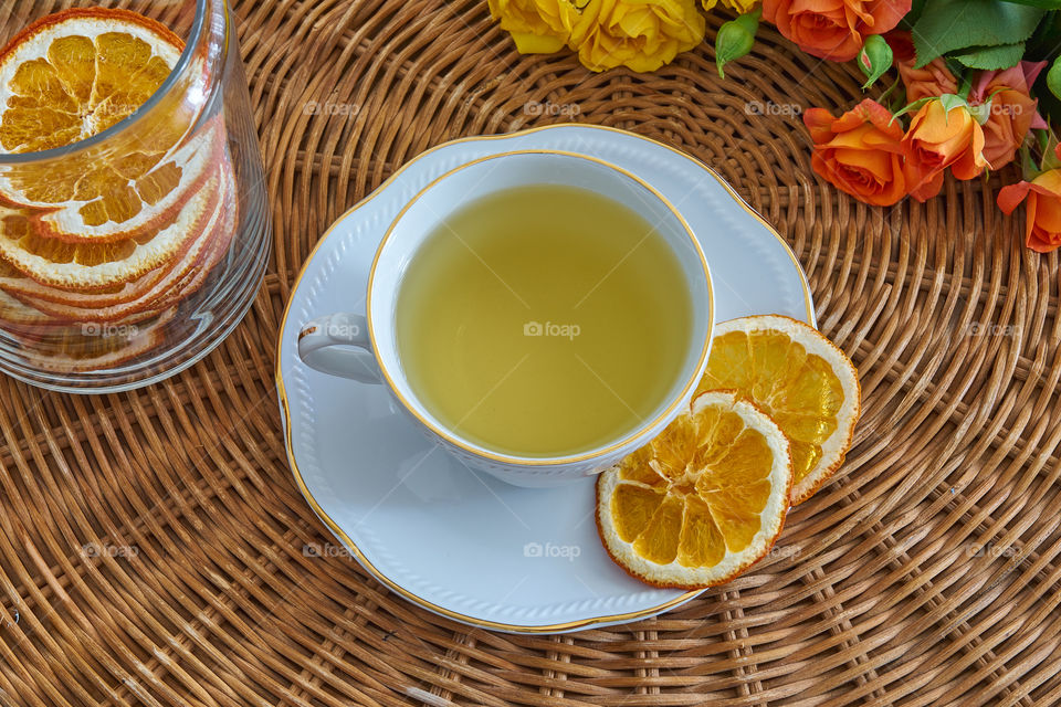 Lemon tea with orange slice