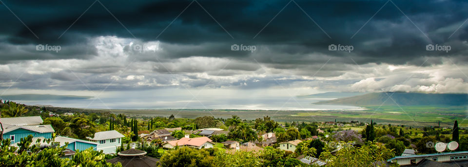 Grey clouds over Maui Valley . Panoramic picture over Maui Valley on a cloudy day 