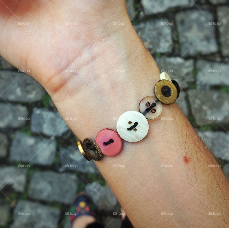 A button bracelet made by myself.  