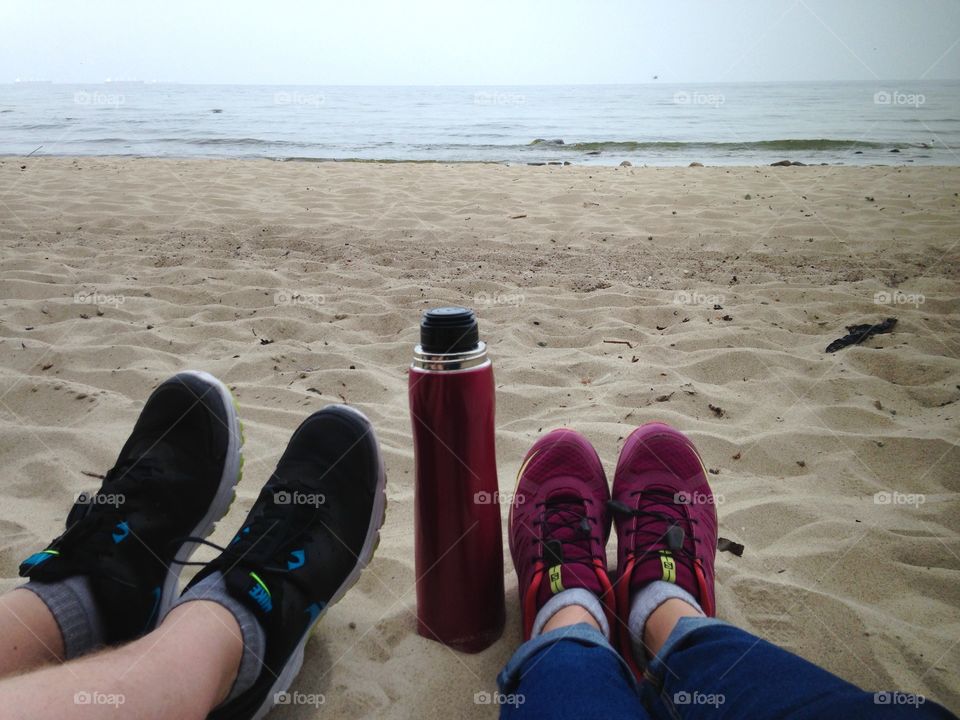 Drinking tea at the seaside