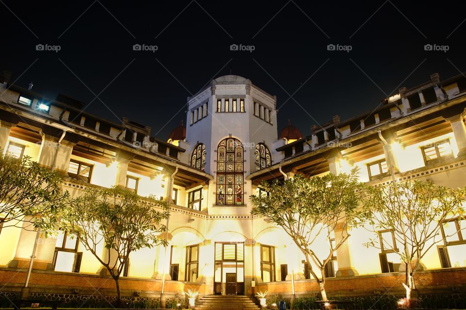 night view of Lawang Sewu, an iconic building in Semarang, heritage of colonial era in Indonesia