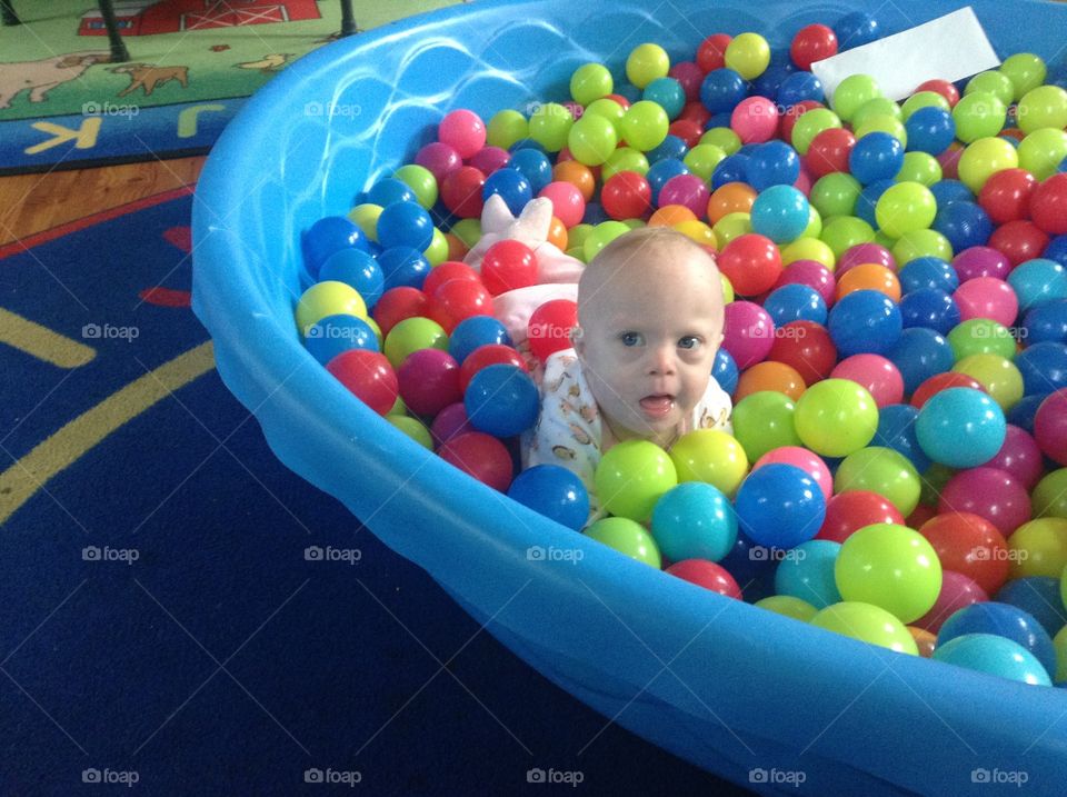 Baby, Down syndrome, ball pit