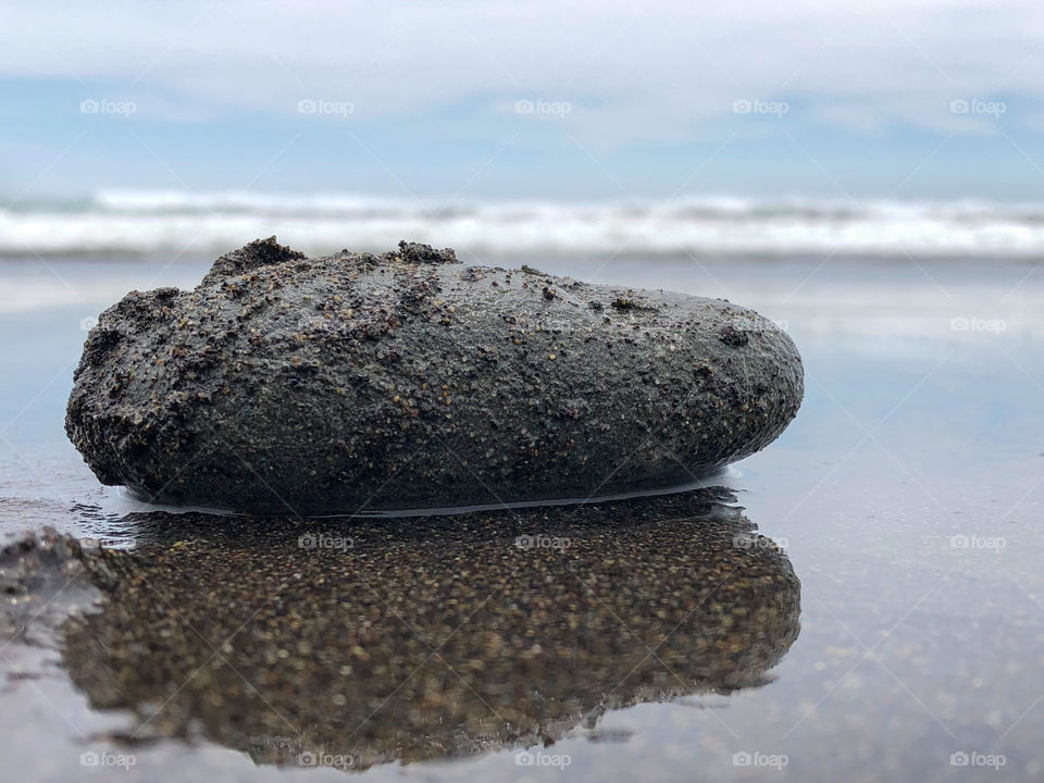 Stone resting on Chilean sands, balance of life