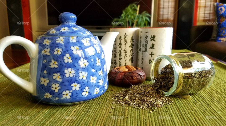 Close-up of japanese tea set