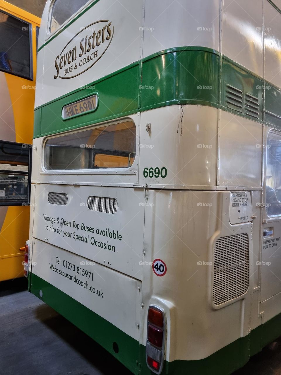 old bus from United Kingdom in bus garage