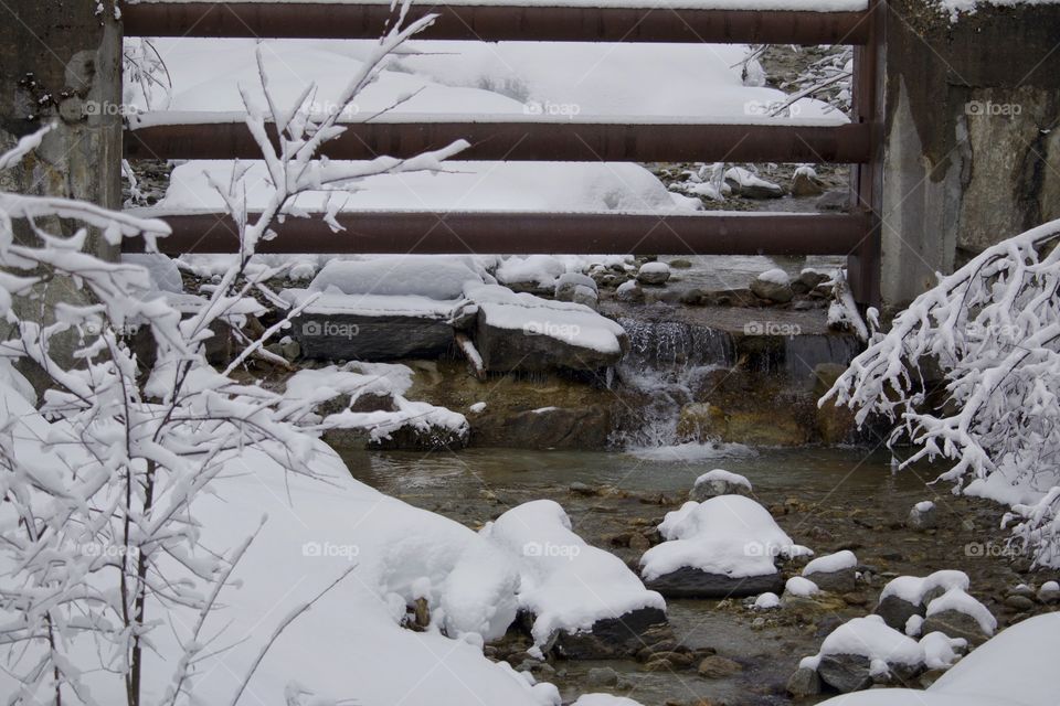 Water flowing in winter
