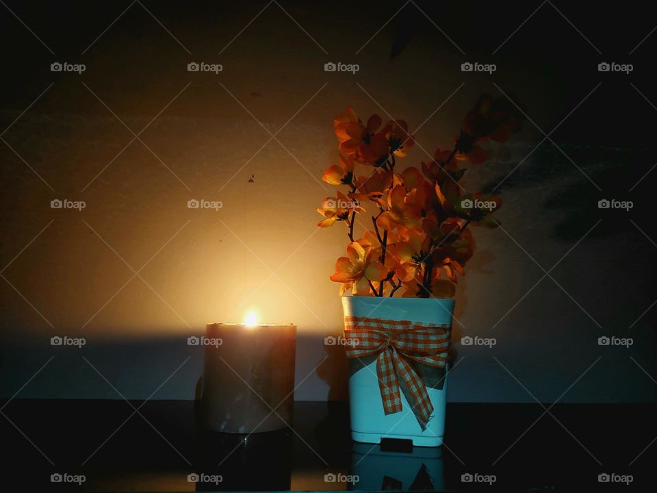 Flowers and candle